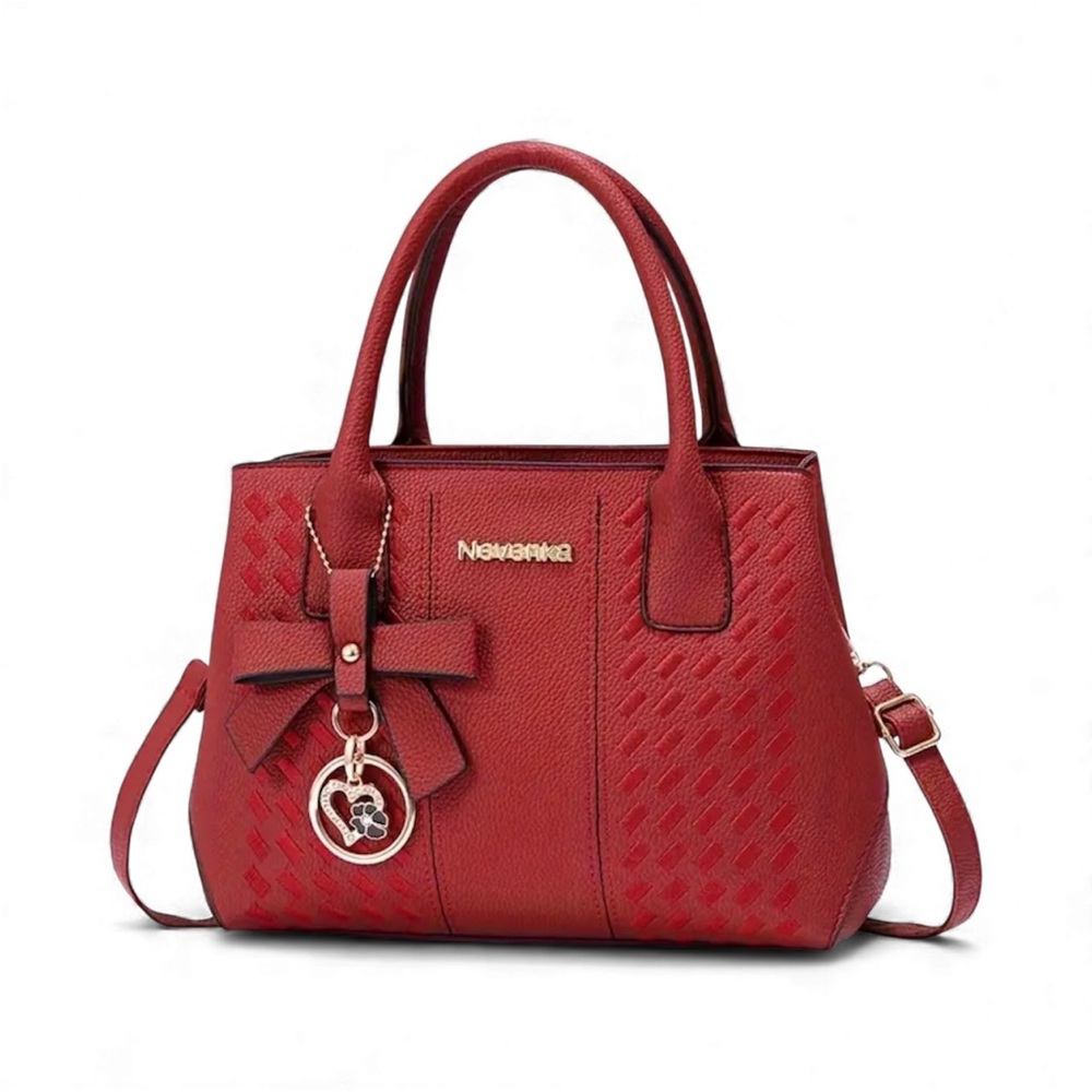 Red Handbag with Bow Accent